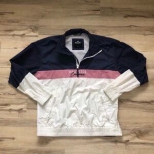 Lightweight Hollister Blue, Pink, & White Biker Quarter Zip Jacket Anorak